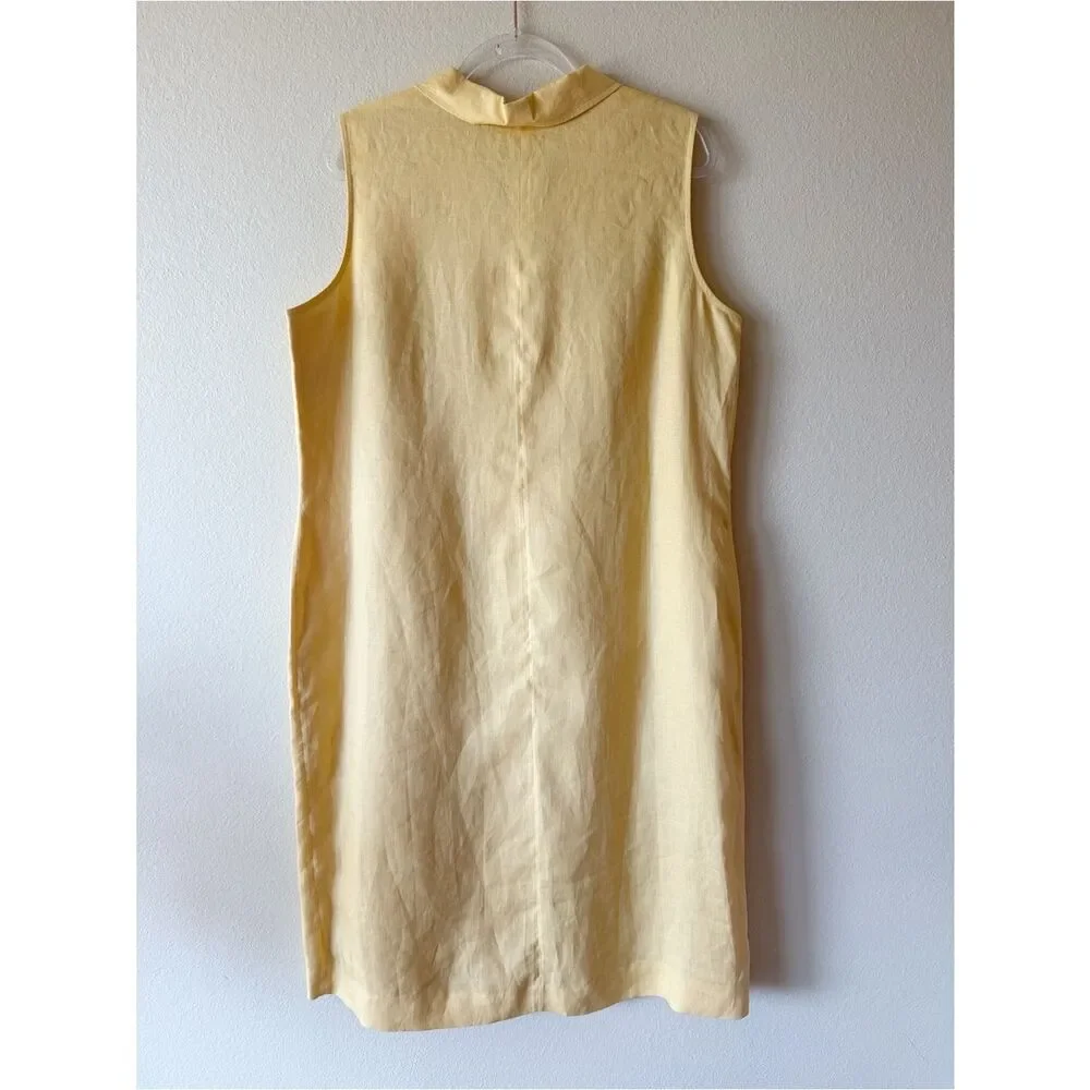 Talbots Yellow Irish Linen Shift Dress Sleeveless Button Front Midi Size 18 NWT - Picture 6 of 9